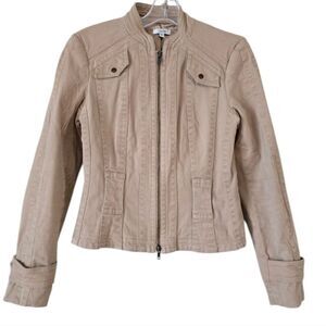 CACHE Women's Vintage Moto Jacket Zip Up Size 6 Beige‎ Y2K